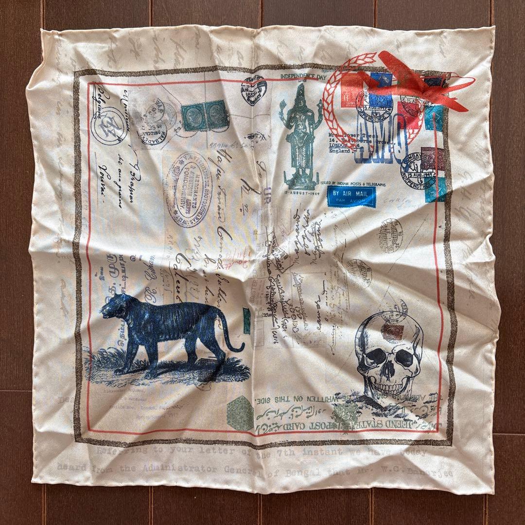 アレキサンダーマックイーン　シルクポケットチーフ　スカル　ミニスカーフ　虎　切手