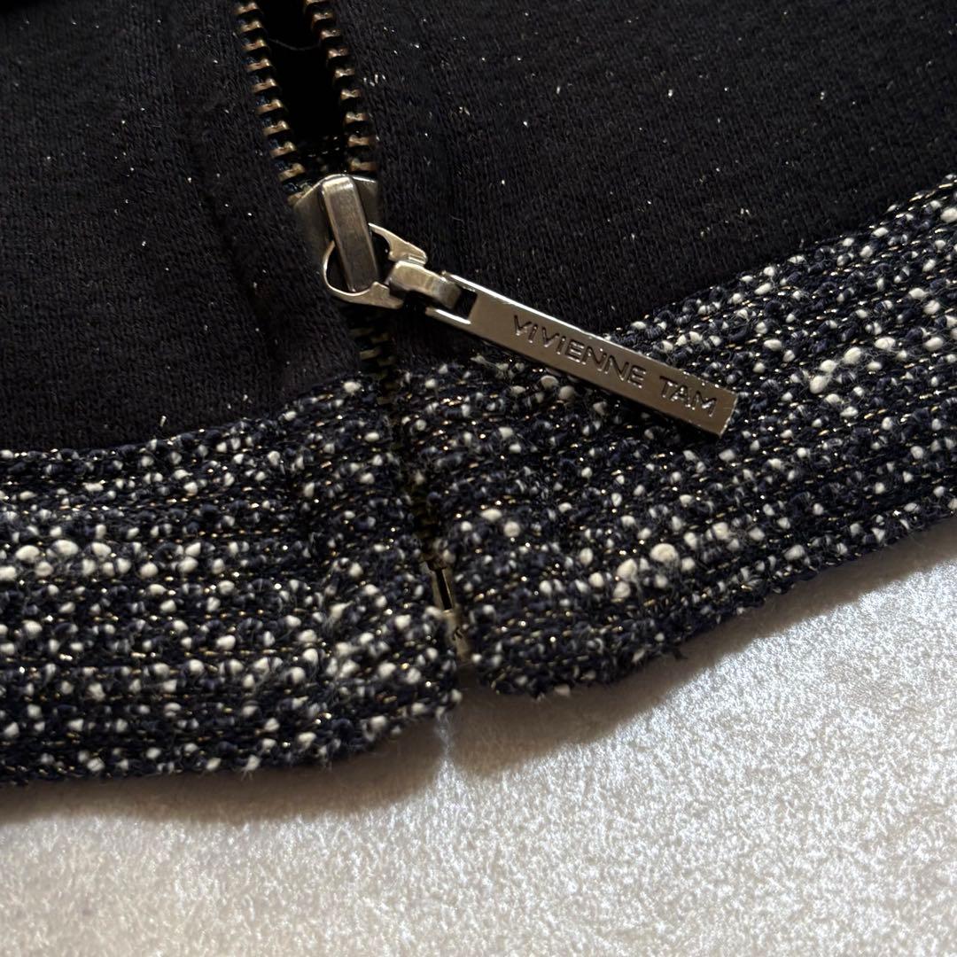 ヴィヴィアンタム　ポンチョ　ジップアップ　ラメ　ツイード　ブラック　サイズ0