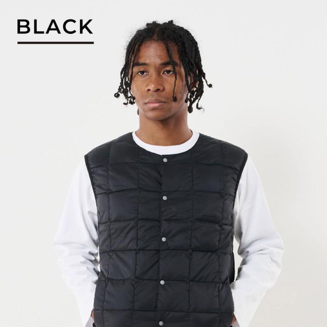 タイオンTAIONインナーダウンベストクルーネックボタン黒 TAION-004