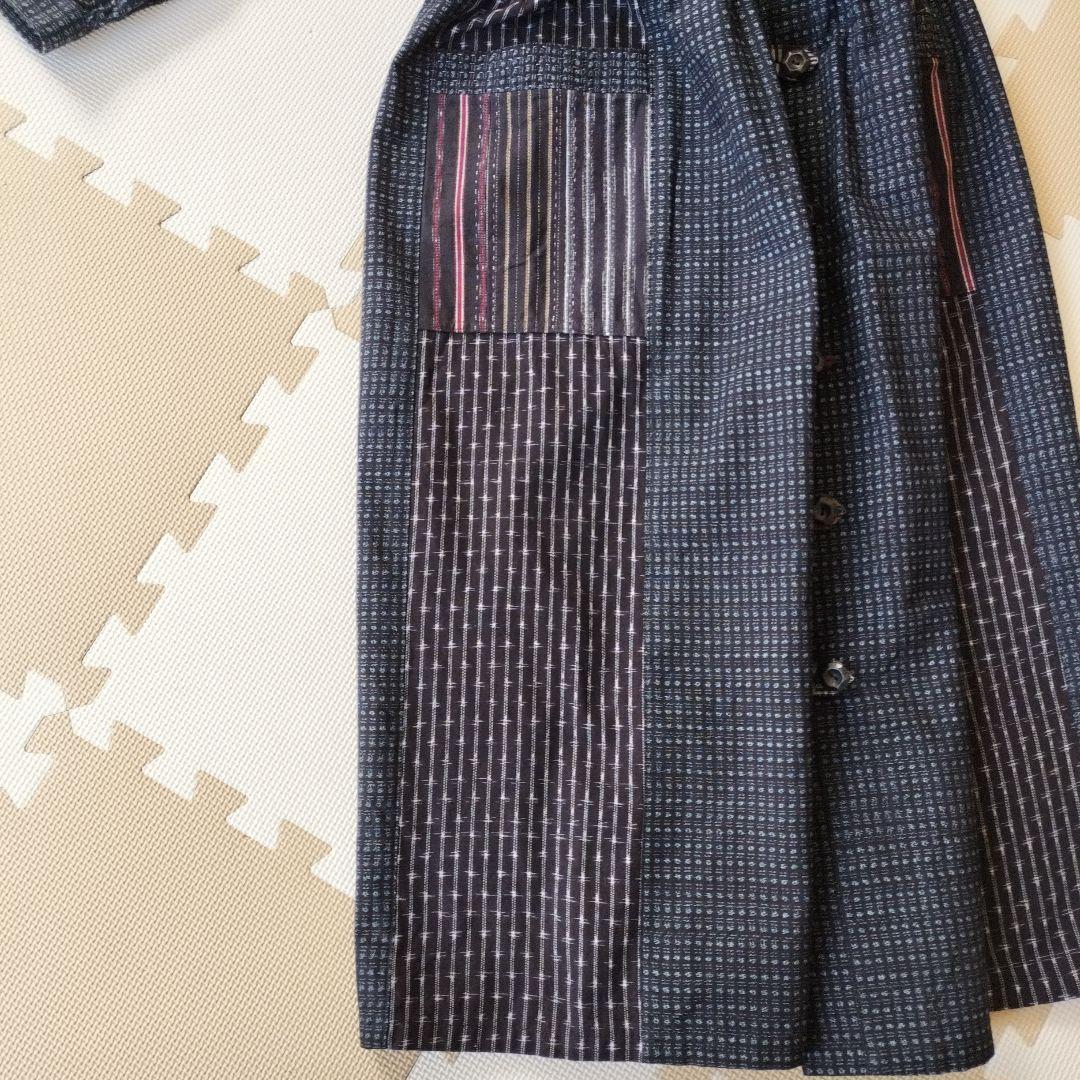 着物リメイク　ワンピース　ドルマンスリーブ　久留米絣　書生絣　会津木綿　Ｌサイズ