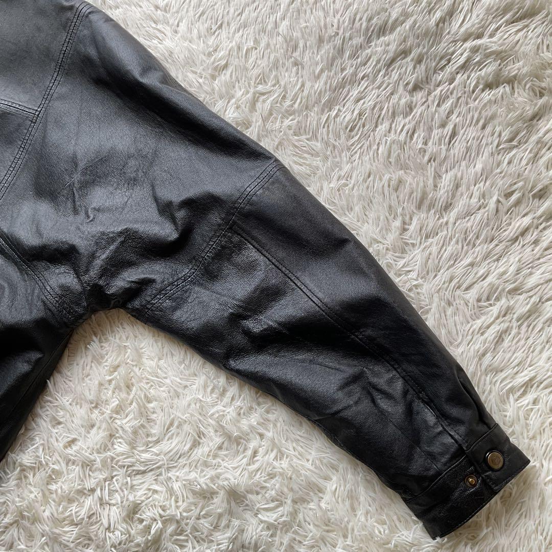 人気✨90's レザージャケット　本革　ボンバー　ブラック　襟付 大きい　L