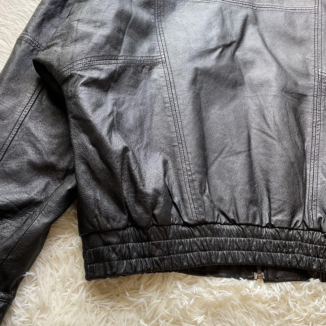 人気✨90's レザージャケット　本革　ボンバー　ブラック　襟付 大きい　L