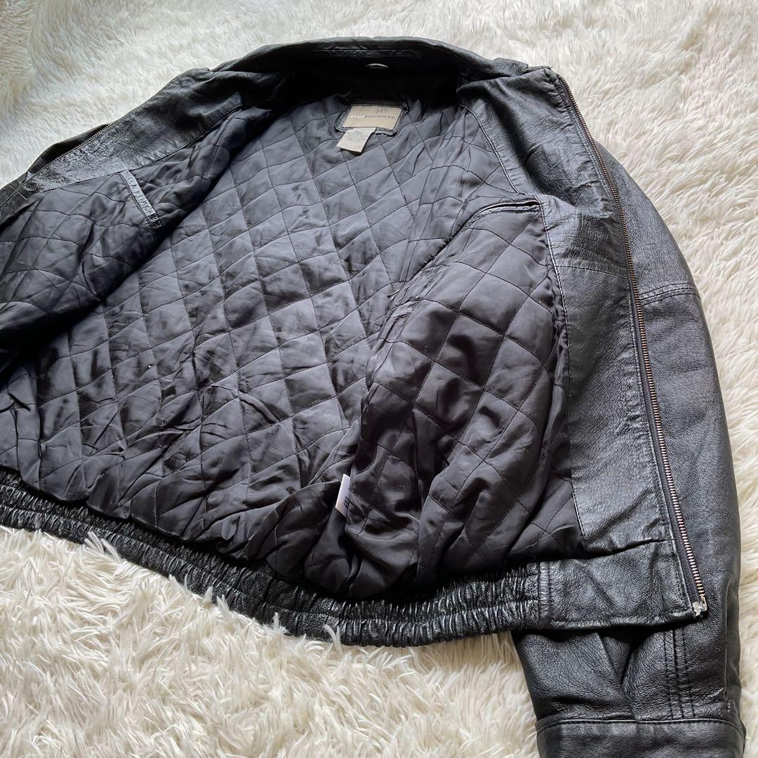 人気✨90's レザージャケット　本革　ボンバー　ブラック　襟付 大きい　L