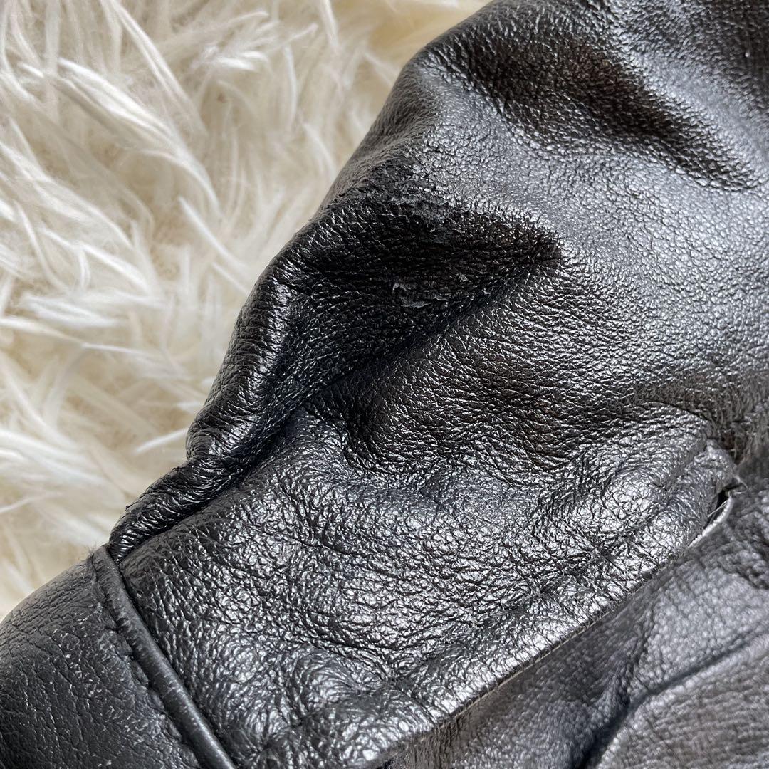 人気✨90's レザージャケット　本革　ボンバー　ブラック　襟付 大きい　L