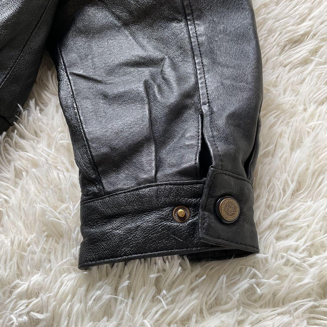 人気✨90's レザージャケット　本革　ボンバー　ブラック　襟付 大きい　L