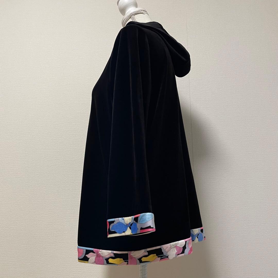 レオナール　パーカー　ベロア　花柄　近年モデル　トリム　ラインストーン　黒　3L