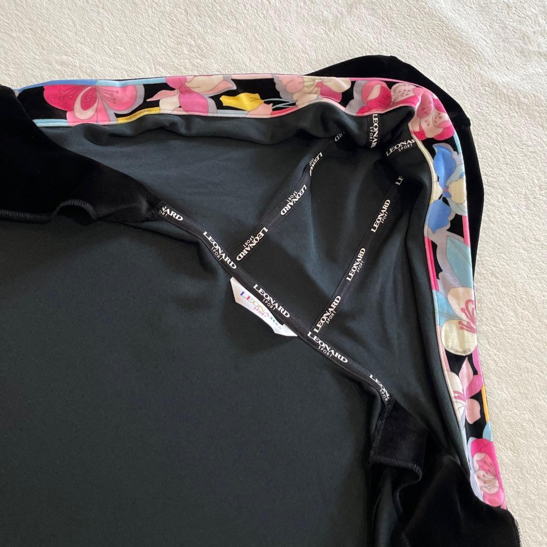 レオナール　パーカー　ベロア　花柄　近年モデル　トリム　ラインストーン　黒　3L