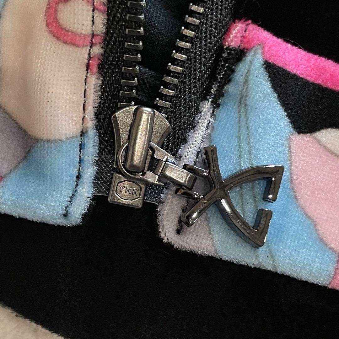 レオナール　パーカー　ベロア　花柄　近年モデル　トリム　ラインストーン　黒　3L