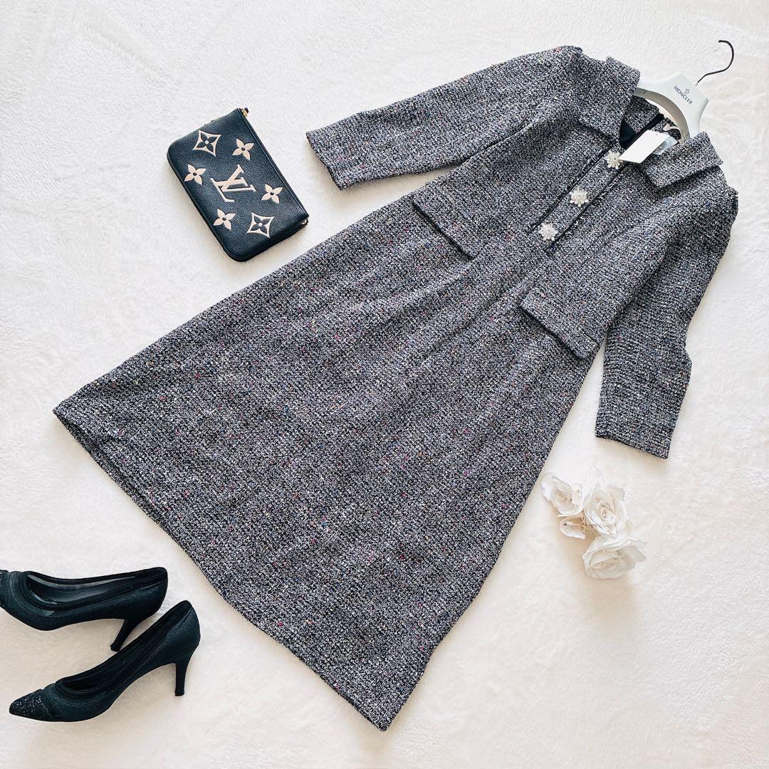 新品タグ付 CHICLINE ツイードワンピース ビジューボタン M ロング