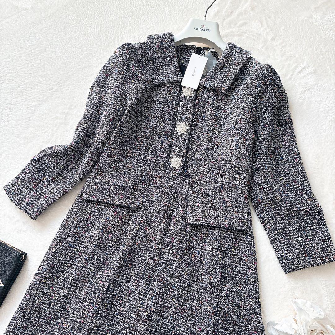 新品タグ付 CHICLINE ツイードワンピース ビジューボタン M ロング