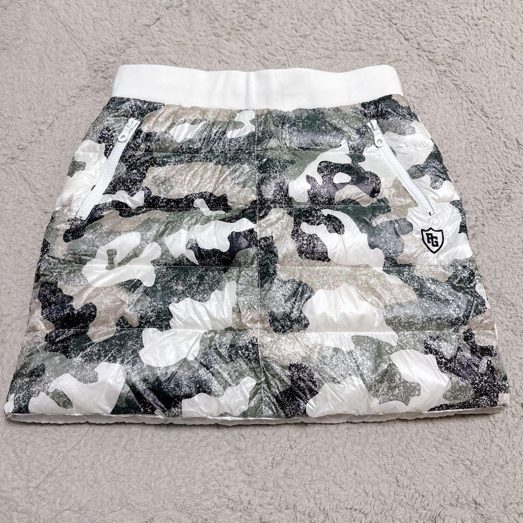 美品 パーリーゲイツ ダウンスカート リバーシブル カモフラ 防寒 2way