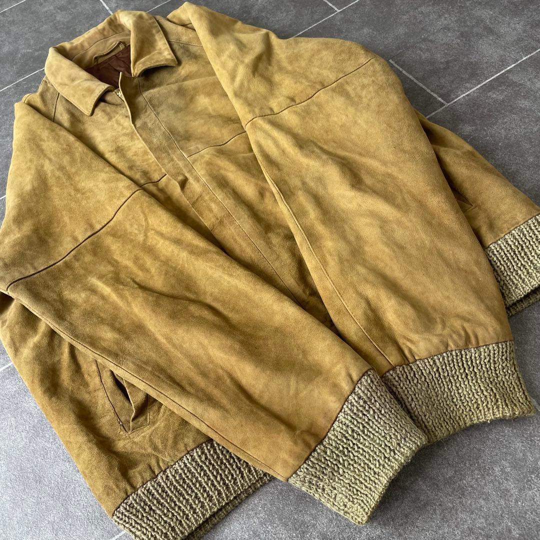 80-90s EURO ヴィンテージ 本革 スウェードレザージャケット リブ
