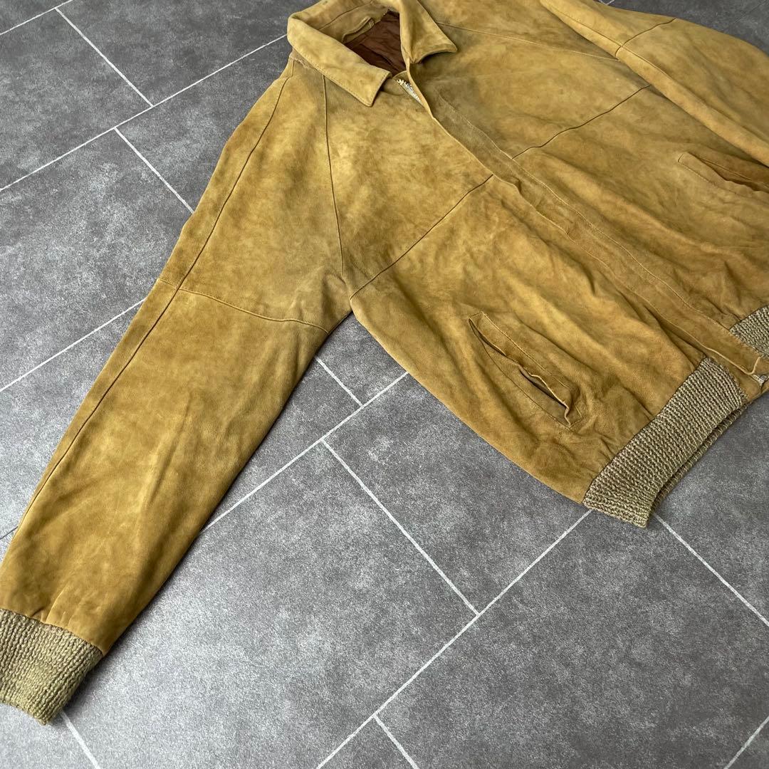 80-90s EURO ヴィンテージ 本革 スウェードレザージャケット リブ