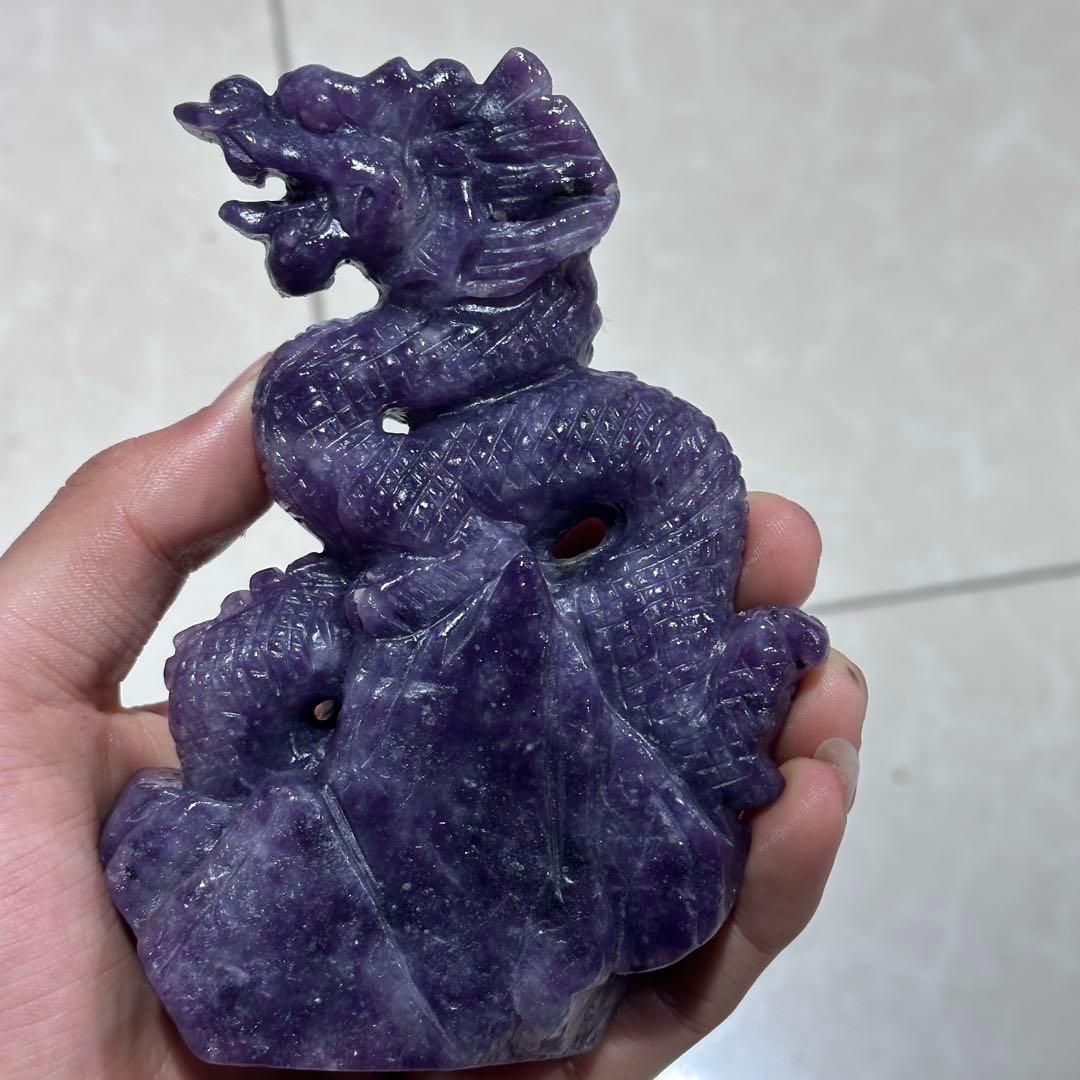 天然石フローライトの龍　置物　ご購入前に在庫確認G.1404