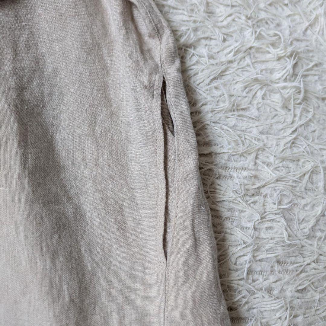 HUIS./遠州織物　シャトルリネンバンドカラーワイドワンピース（きなり）F