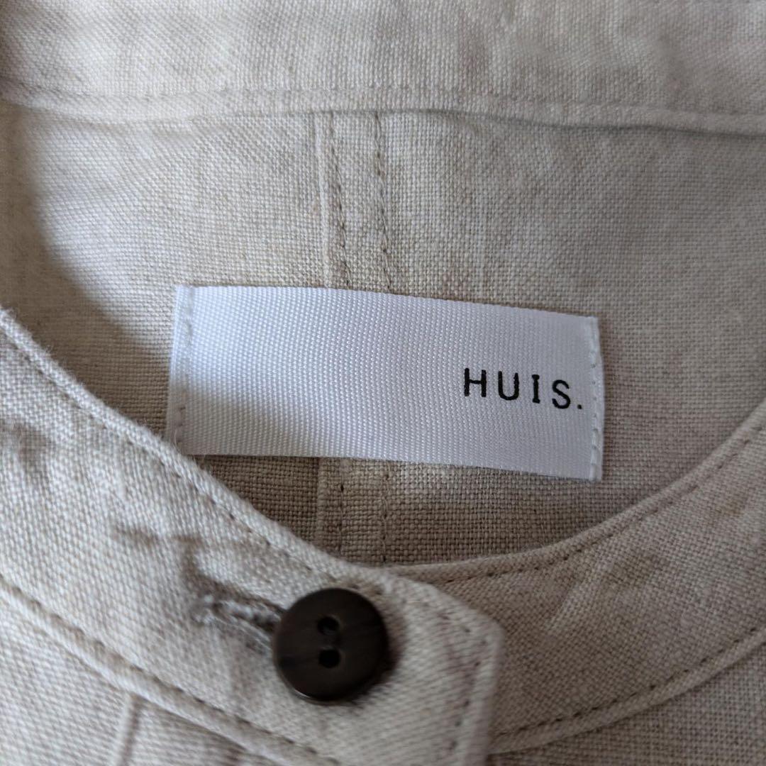 HUIS./遠州織物　シャトルリネンバンドカラーワイドワンピース（きなり）F