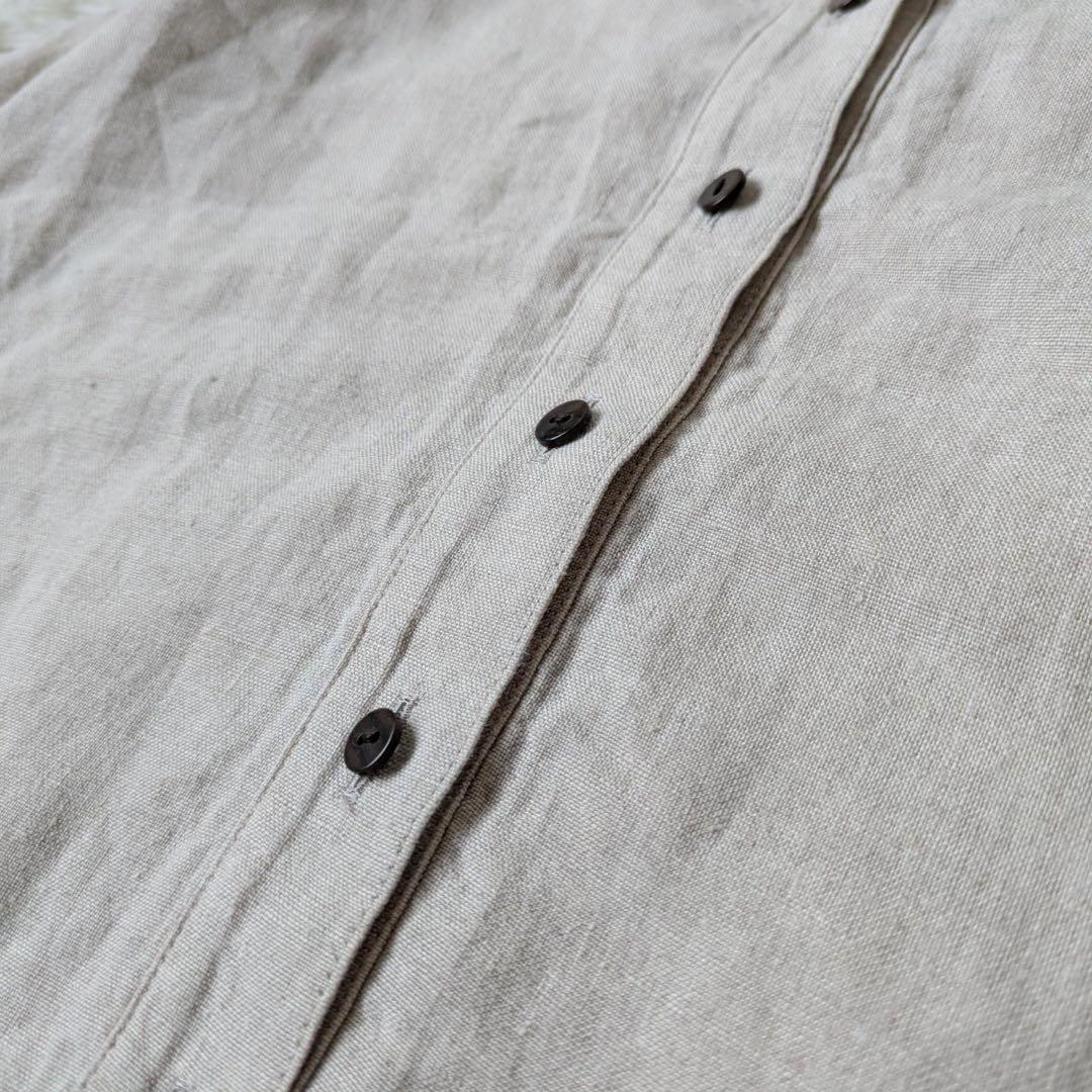 HUIS./遠州織物　シャトルリネンバンドカラーワイドワンピース（きなり）F