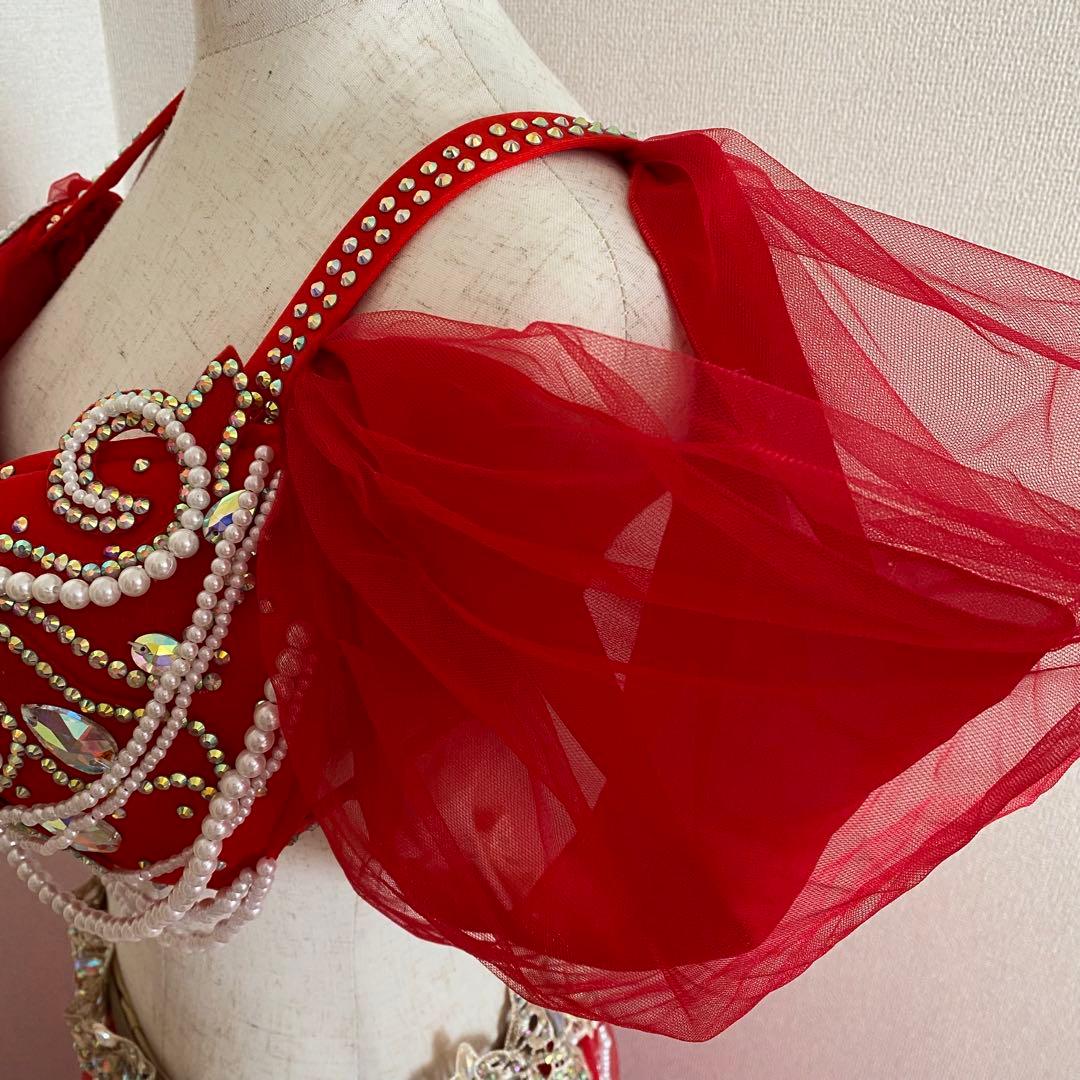 最大値引き！　ベリーダンス　衣装　赤　パール　XXL