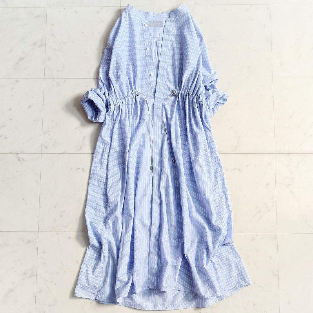 美品【大きいサイズ14】ジムフレックス ブルーストライプ シャツワンピース 綿