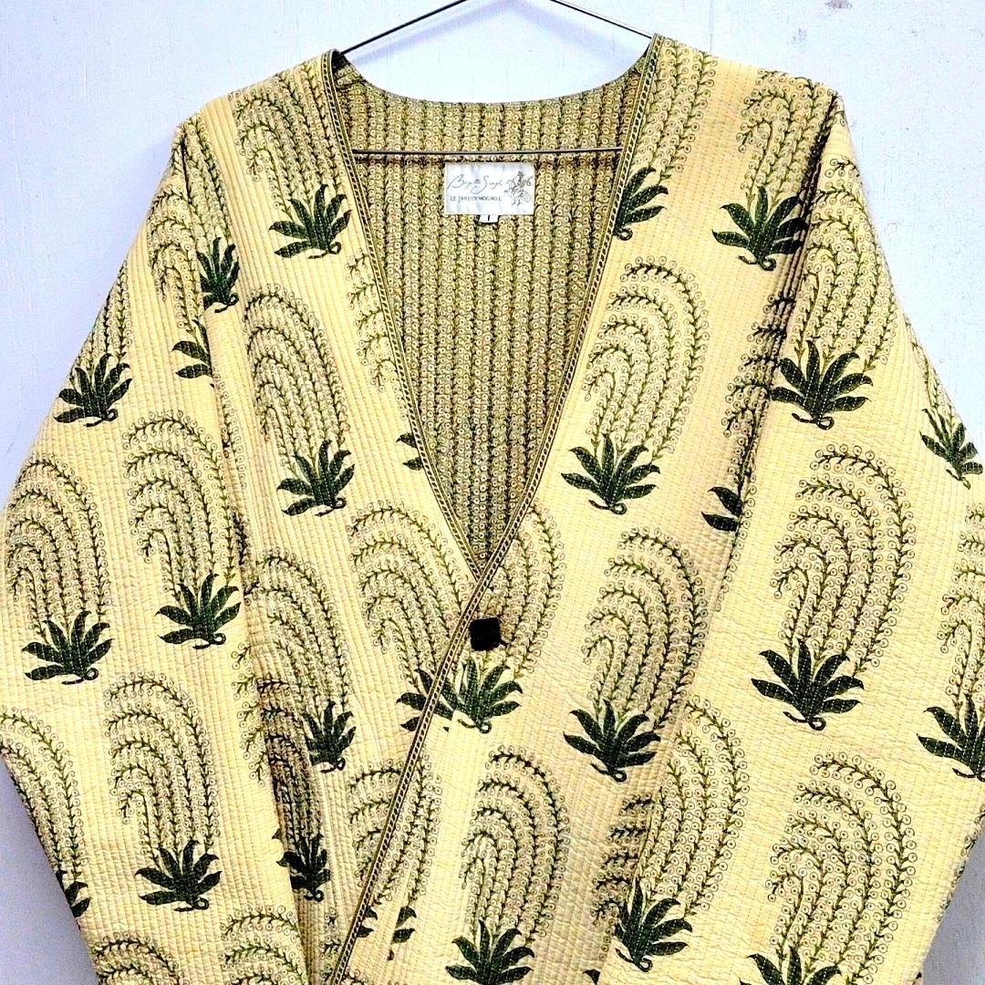 古着 Brigitte Singh ブロックプリントキルティングコート メンズ1