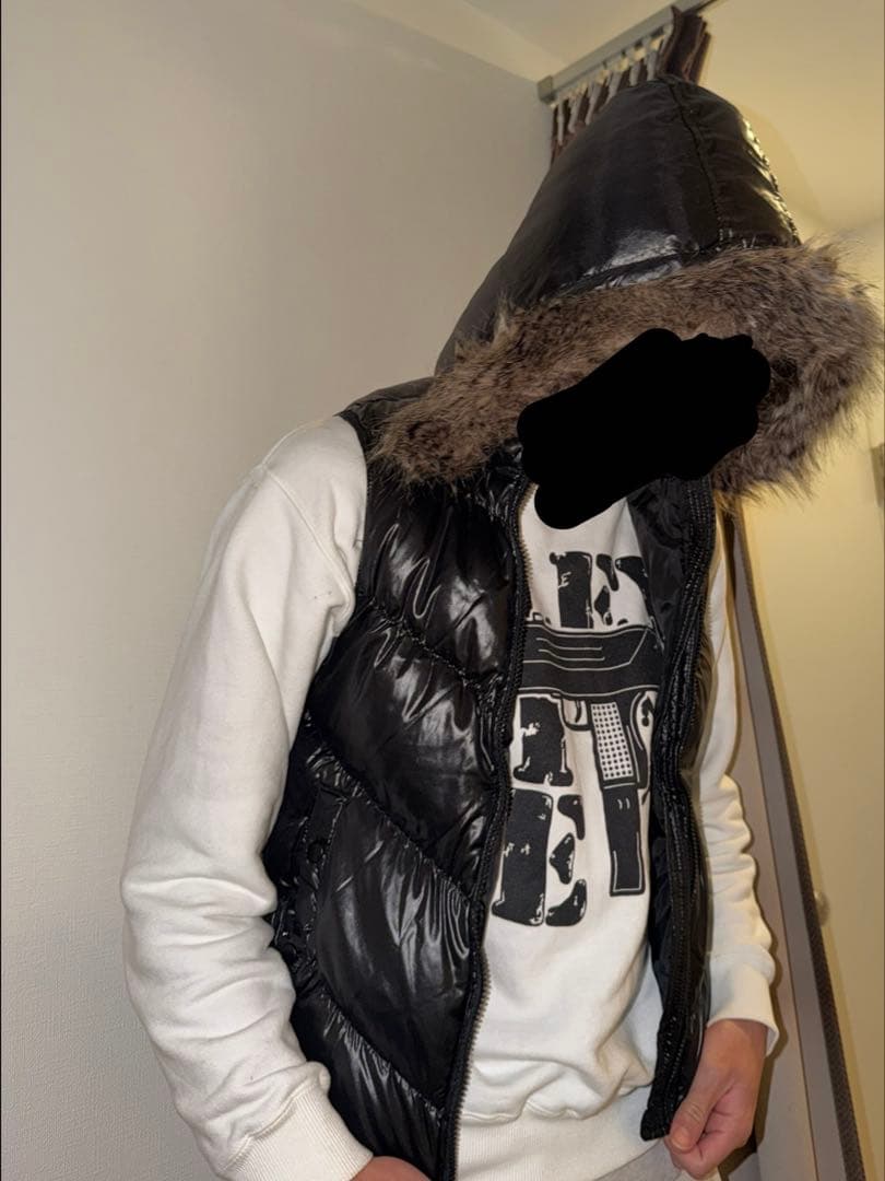 【円堂守】old gap 40周年　光沢ダウンベスト ファー y2k