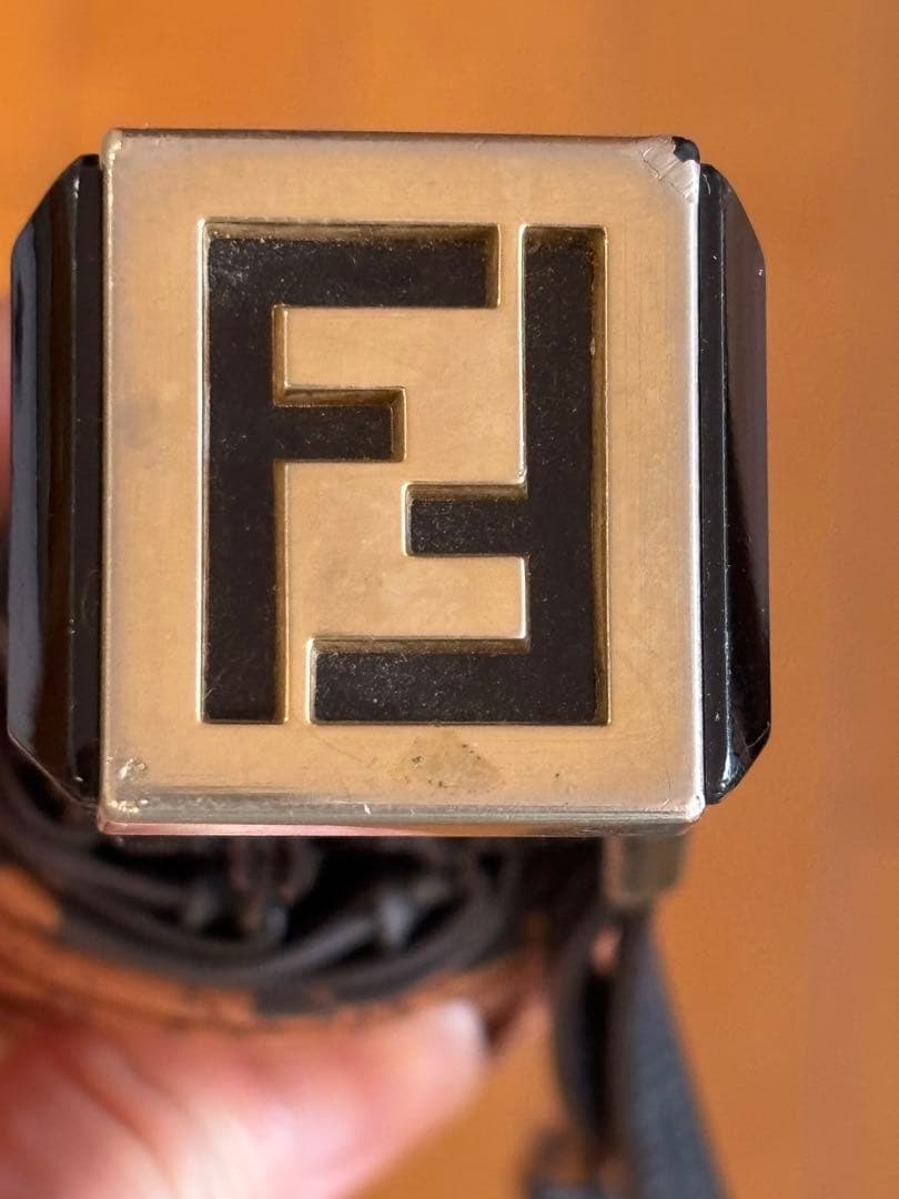 FENDI 折りたたみ傘 オレンジ ブラック チェック柄