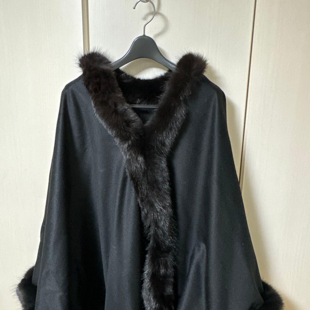 【美品】SAGA ファー　ブルーフォックス　ポンチョ　カシミヤ100%