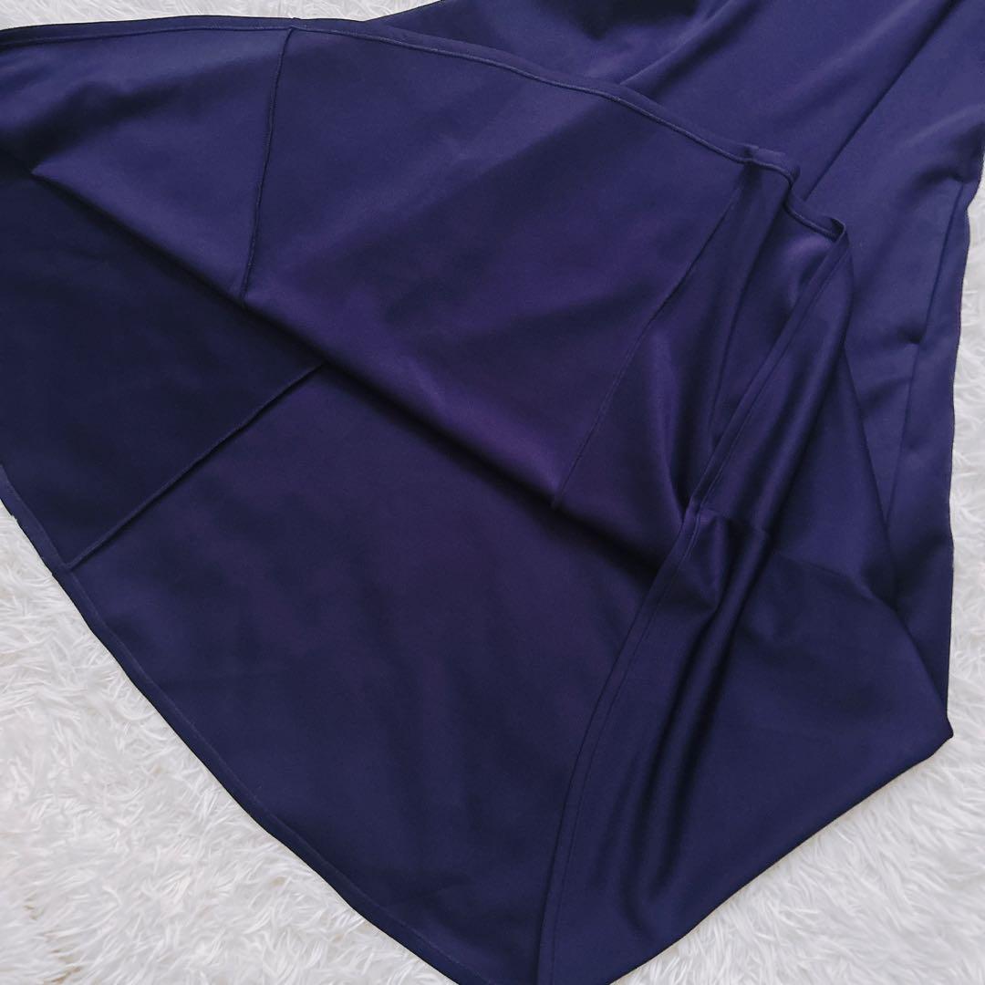 JENNE フレンチ　美シルエット　とろみワンピース　ロング　紺　S