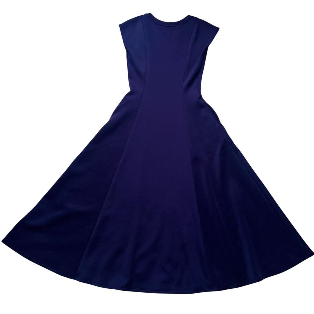 JENNE フレンチ　美シルエット　とろみワンピース　ロング　紺　S