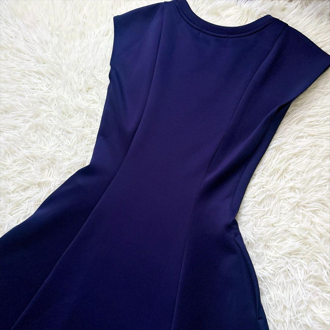 JENNE フレンチ　美シルエット　とろみワンピース　ロング　紺　S