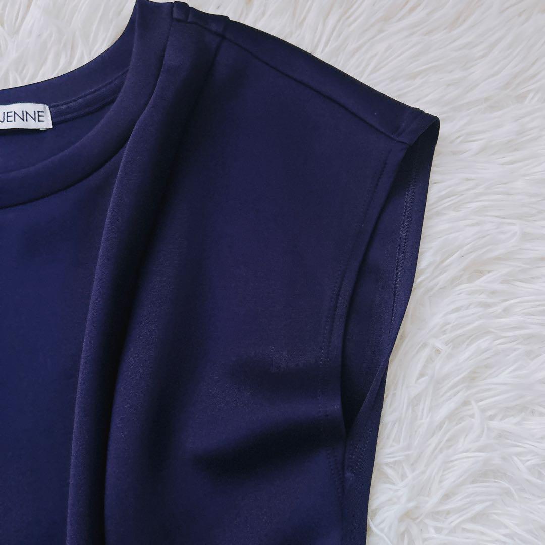 JENNE フレンチ　美シルエット　とろみワンピース　ロング　紺　S