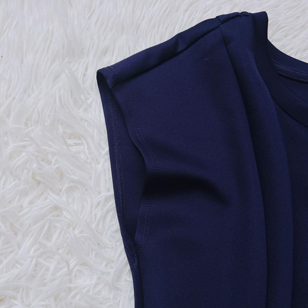 JENNE フレンチ　美シルエット　とろみワンピース　ロング　紺　S