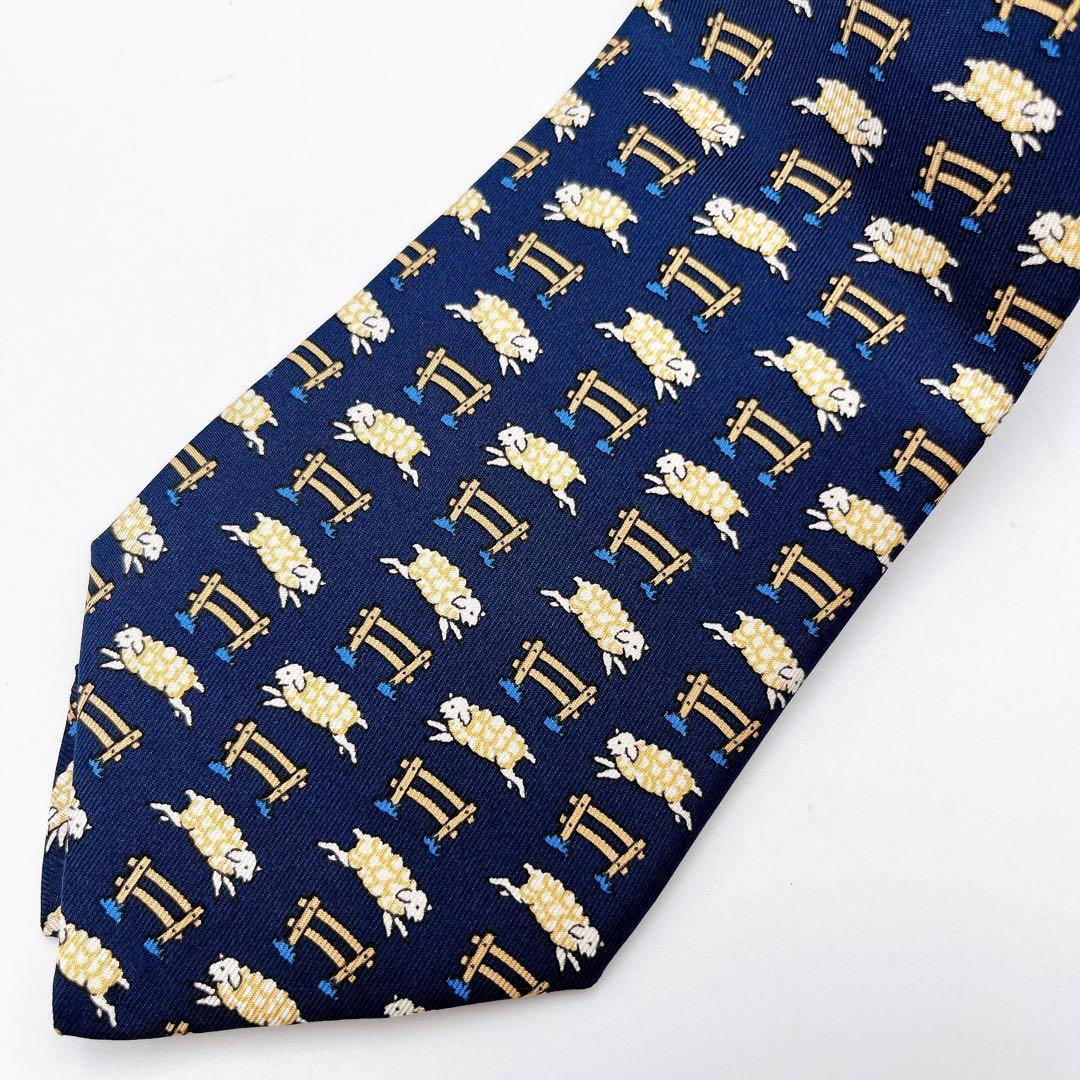 【極美品】 希少✨エルメス ネクタイ 総柄 ヒツジ