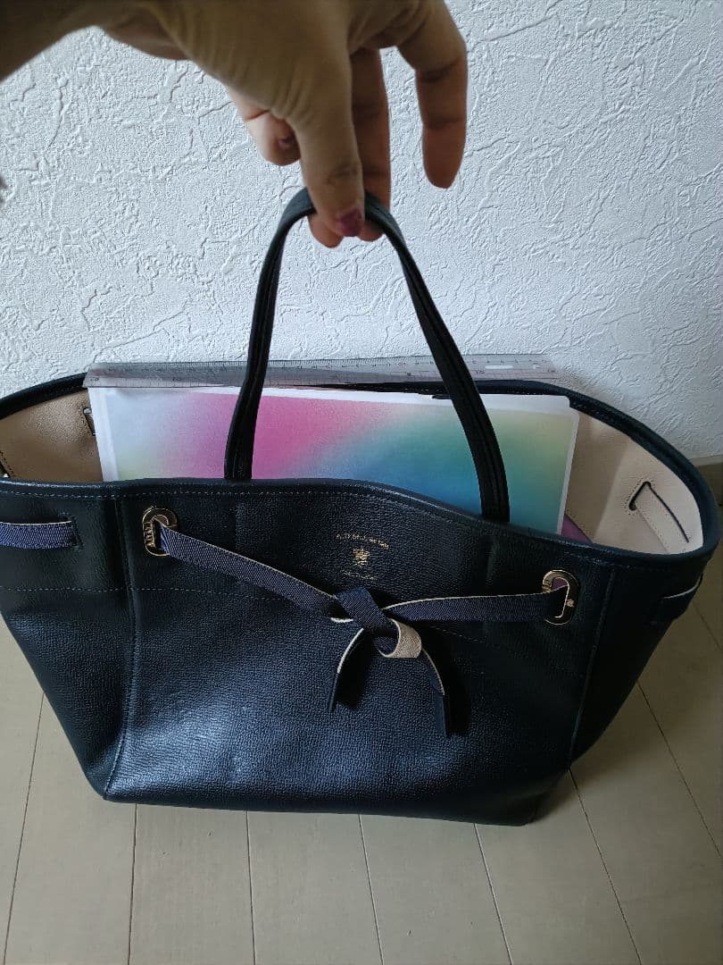 ADMJ ネイビー トートバッグ 本革 レザー