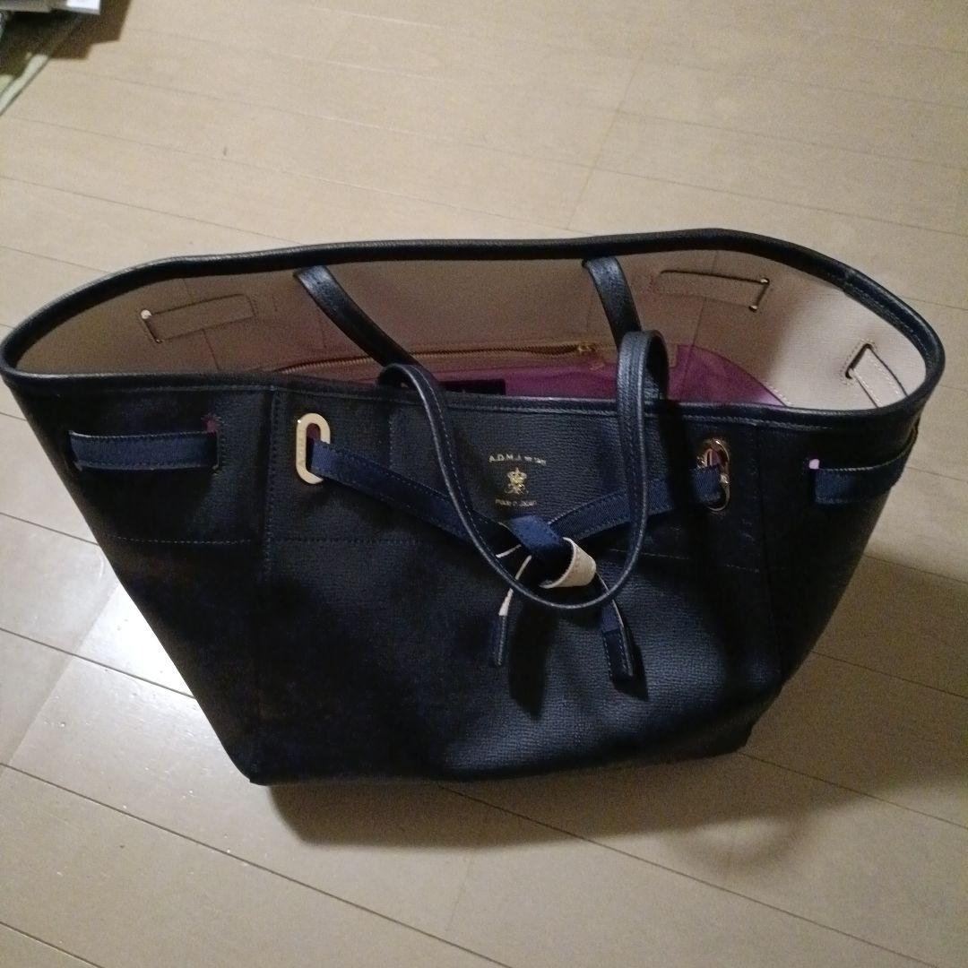 ADMJ ネイビー トートバッグ 本革 レザー