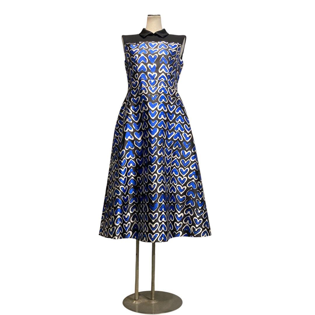 【美品】ANAYI ハートプリント ロング襟付き ノースリ ワンピース 36