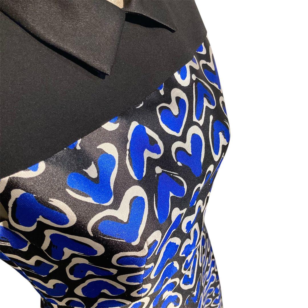 【美品】ANAYI ハートプリント ロング襟付き ノースリ ワンピース 36