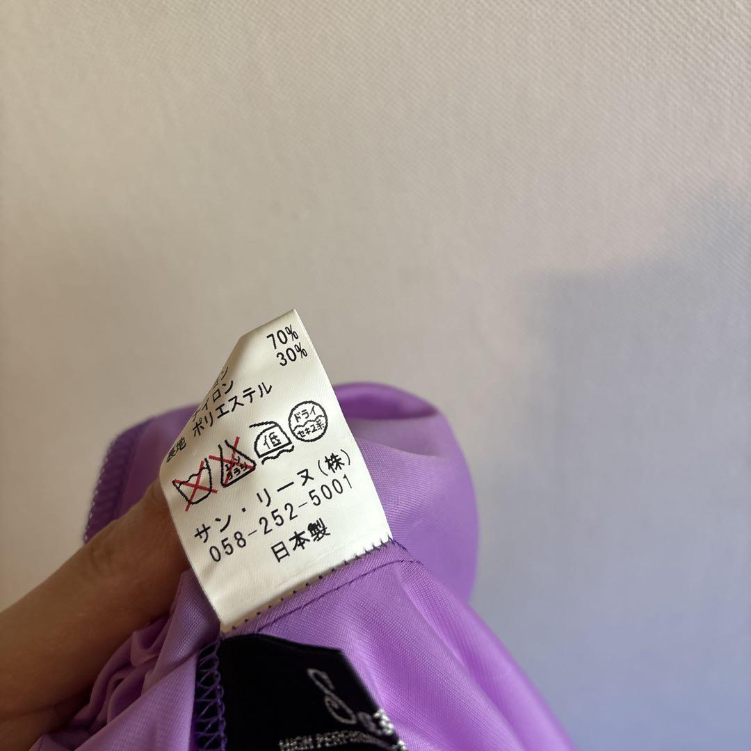 6020社交ダンス衣装【9】ワンピース　ロング丈紫　ストレッチ　シアー　首飾り付