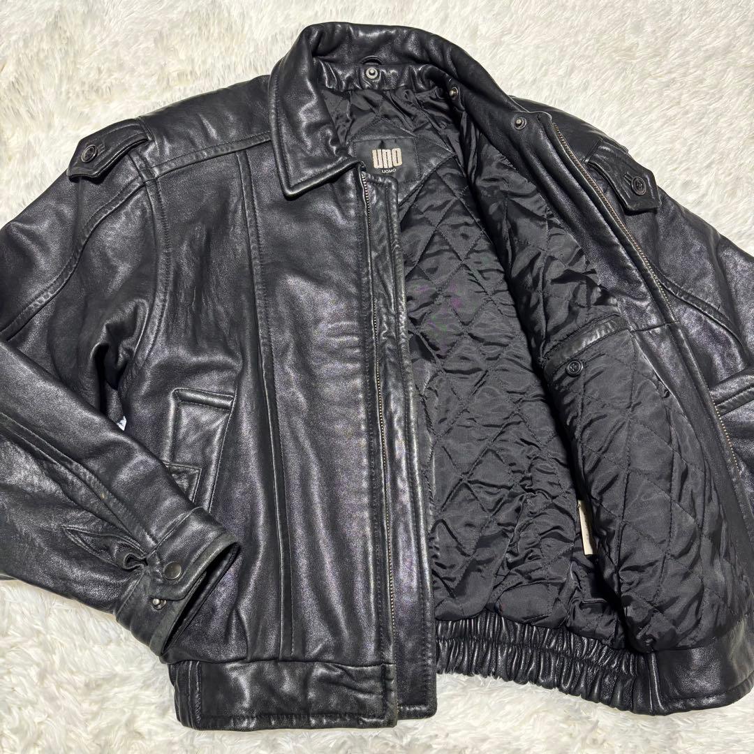 【UNO UOMO】羊革 本革 ラムレザーシングルライダースジャケット 黒 M