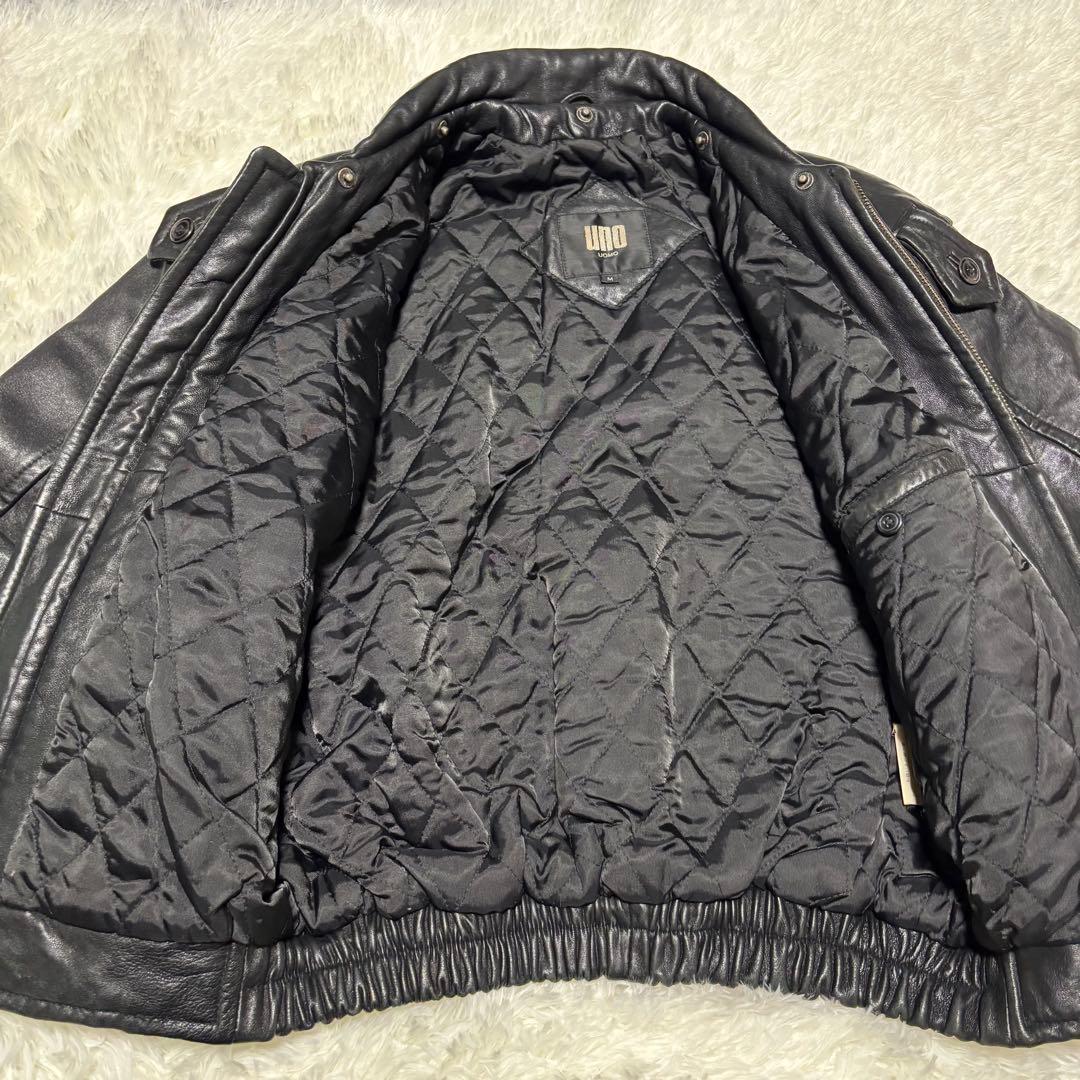 【UNO UOMO】羊革 本革 ラムレザーシングルライダースジャケット 黒 M