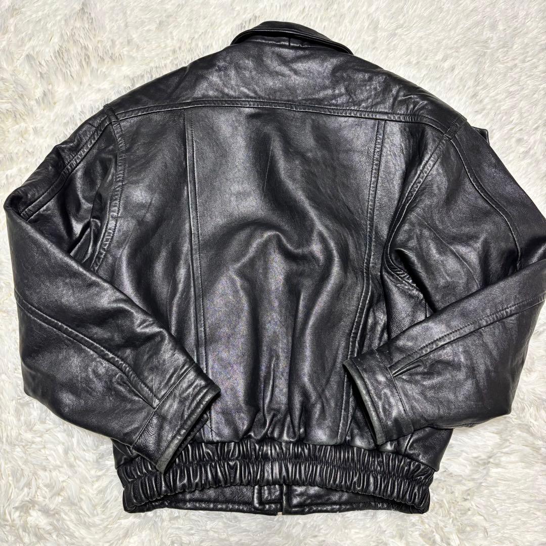 【UNO UOMO】羊革 本革 ラムレザーシングルライダースジャケット 黒 M