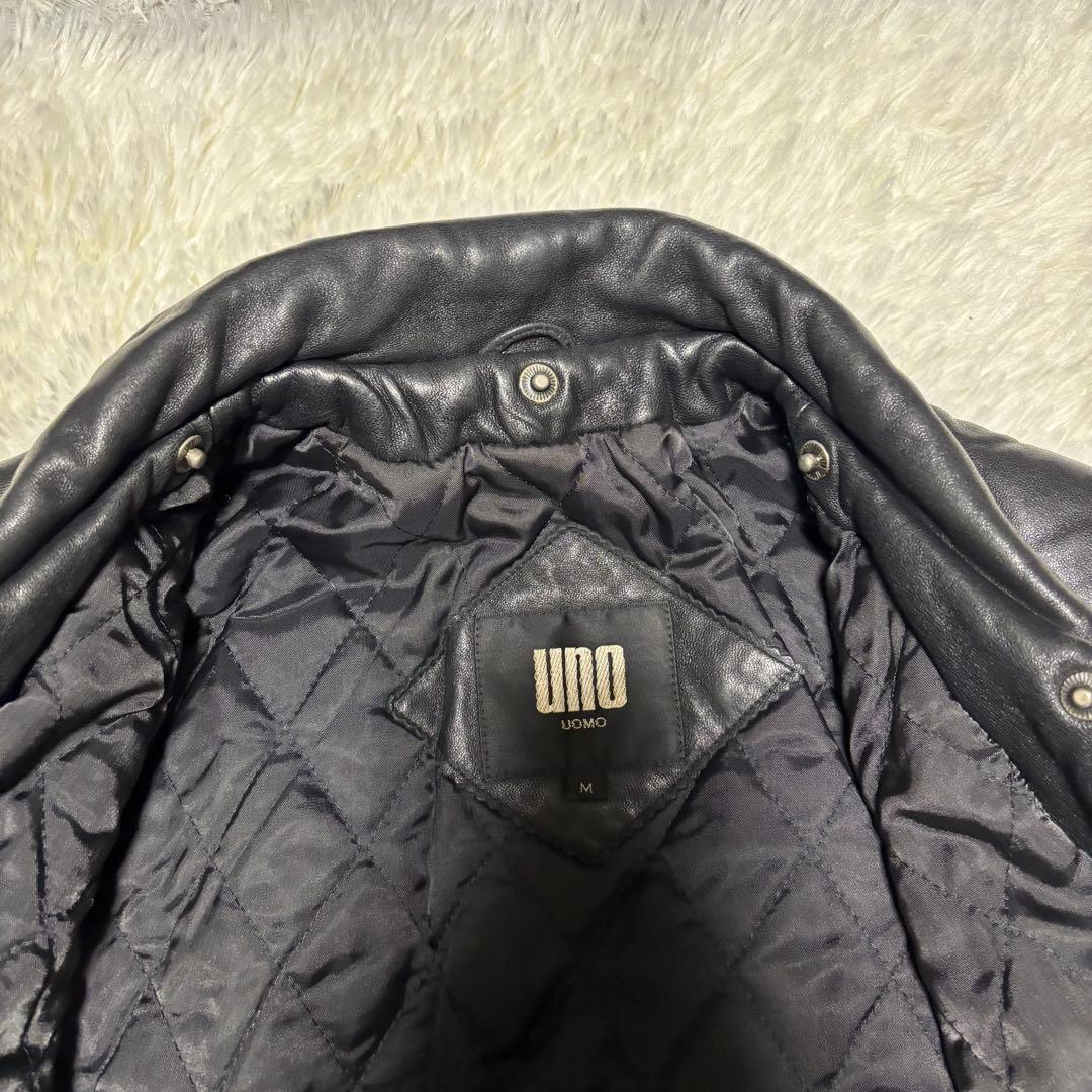 【UNO UOMO】羊革 本革 ラムレザーシングルライダースジャケット 黒 M