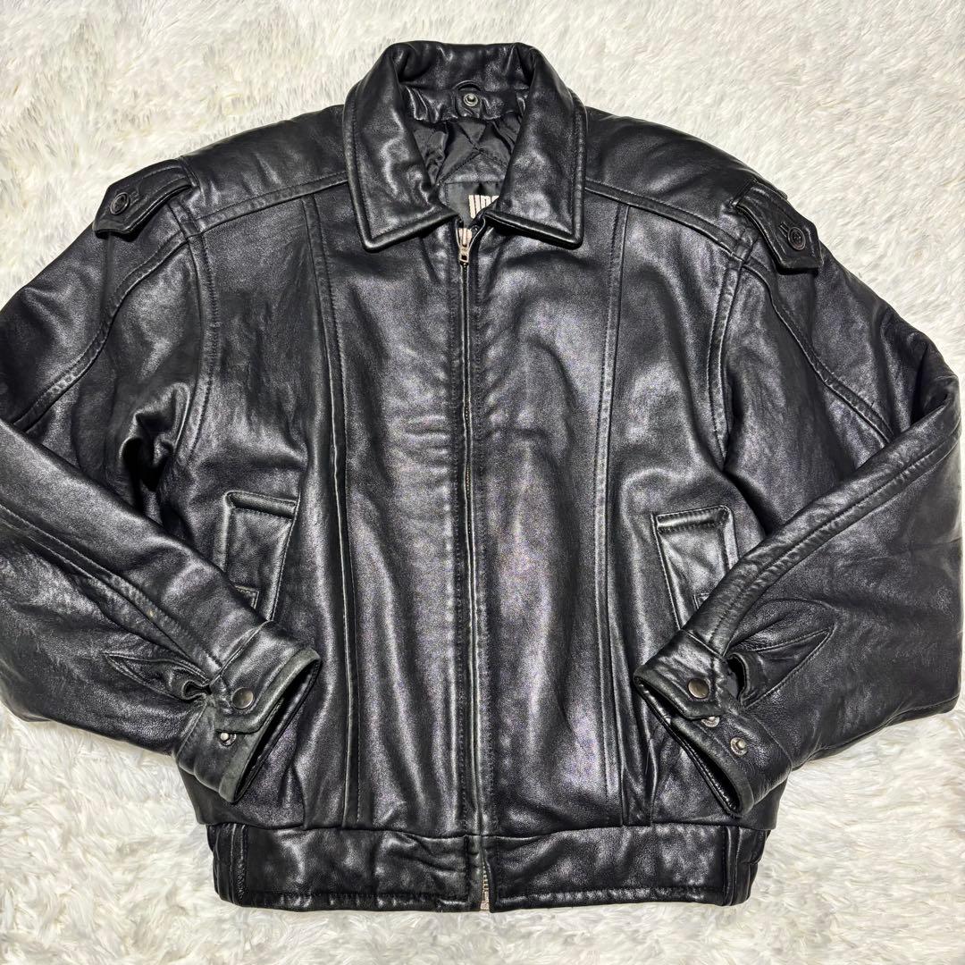 【UNO UOMO】羊革 本革 ラムレザーシングルライダースジャケット 黒 M