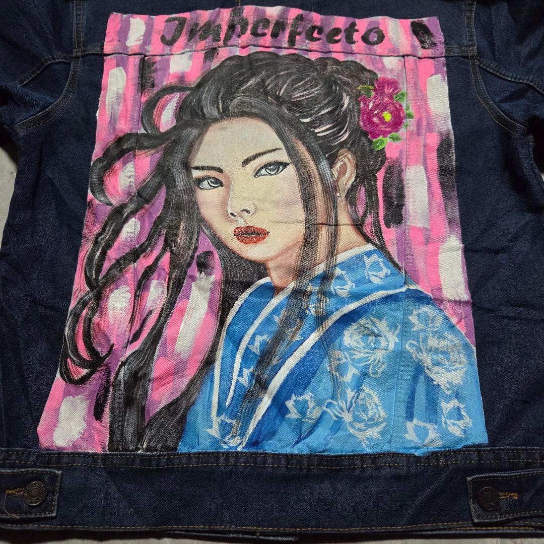 希少 海外コラボ デニムジャケット 芸者 Geisha アート