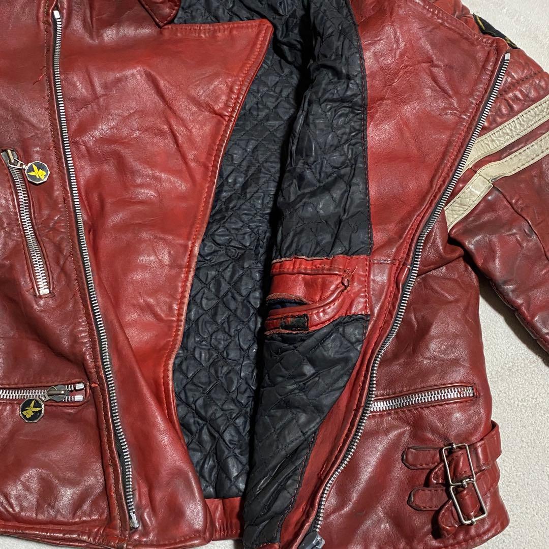 70s フランス製 MOTO CURE ダブルライダース 牛革 レッド M