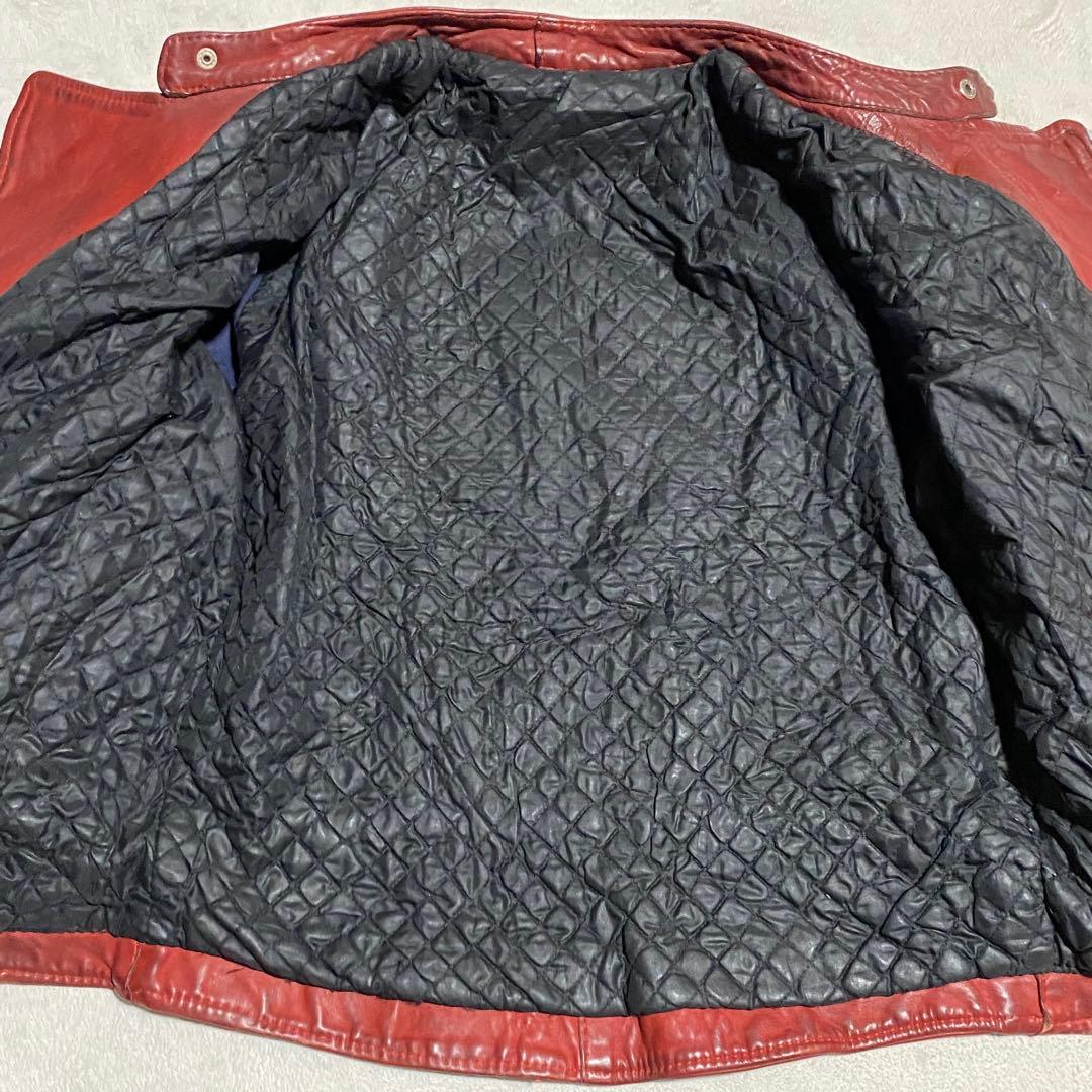 70s フランス製 MOTO CURE ダブルライダース 牛革 レッド M