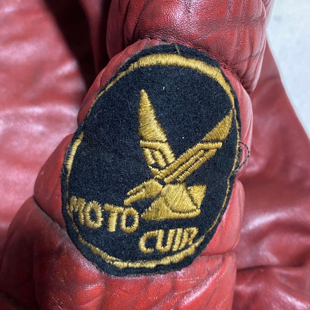 70s フランス製 MOTO CURE ダブルライダース 牛革 レッド M