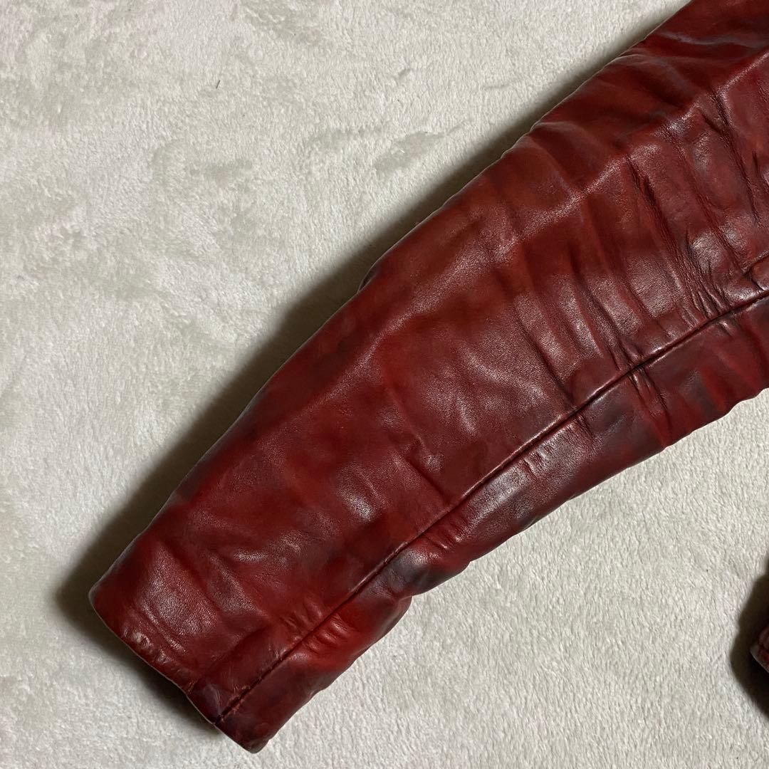 70s フランス製 MOTO CURE ダブルライダース 牛革 レッド M