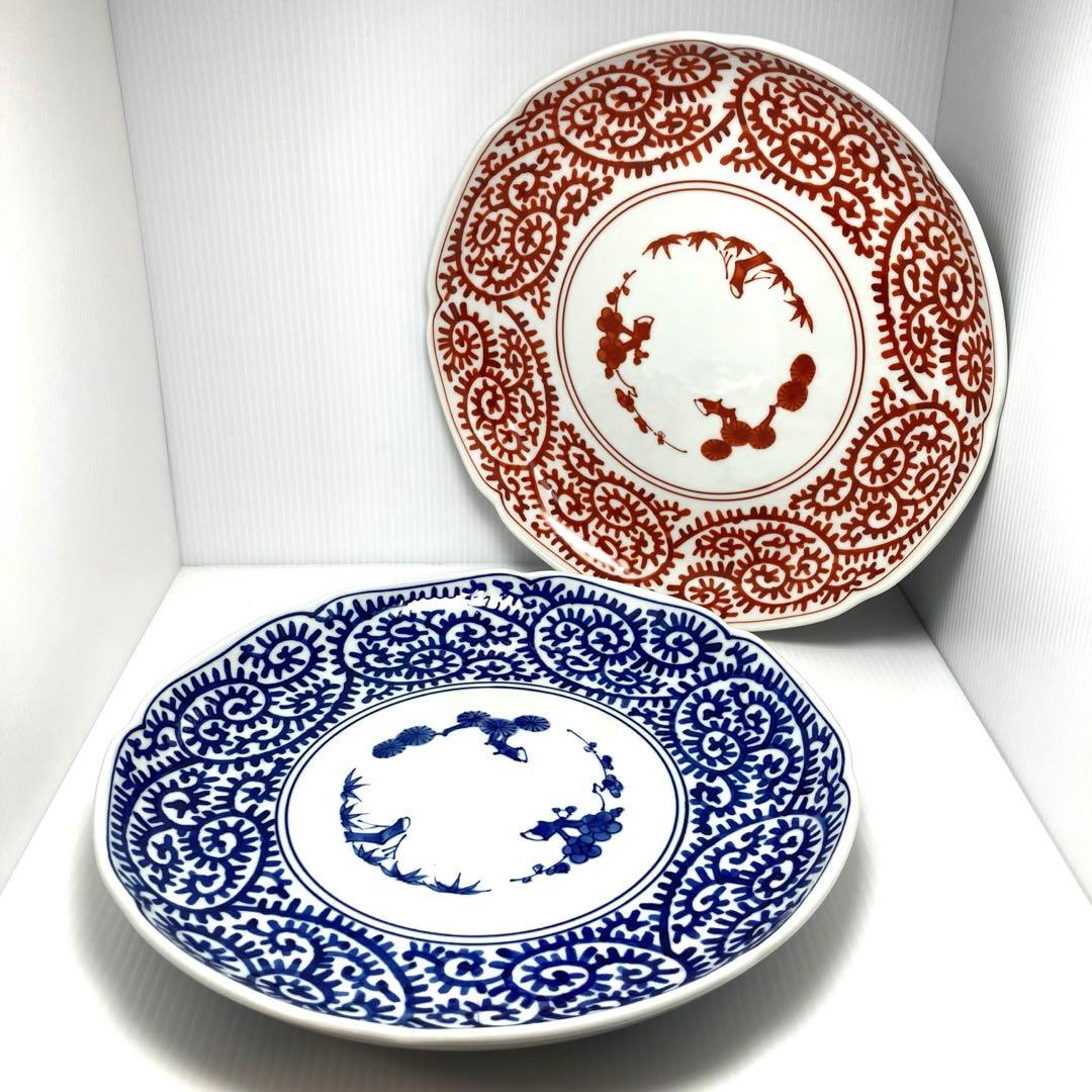 希少 有田焼 林斎窯 古伊万里 大皿 丸皿 赤色 伝統工芸 32cm