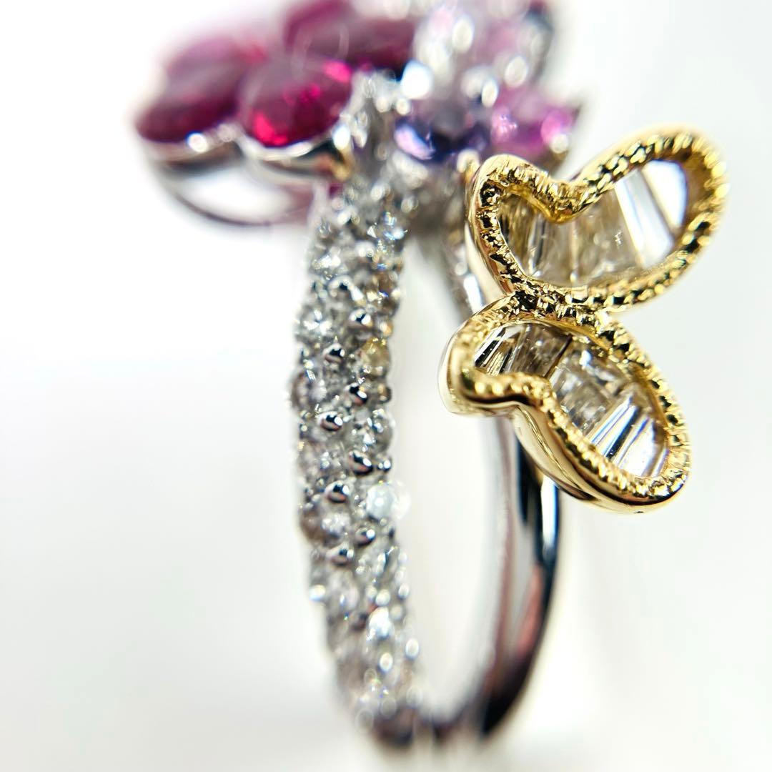 GSTV K18 天然ダイヤモンド 天然ルビー 天然サファイア リング 鑑別書付